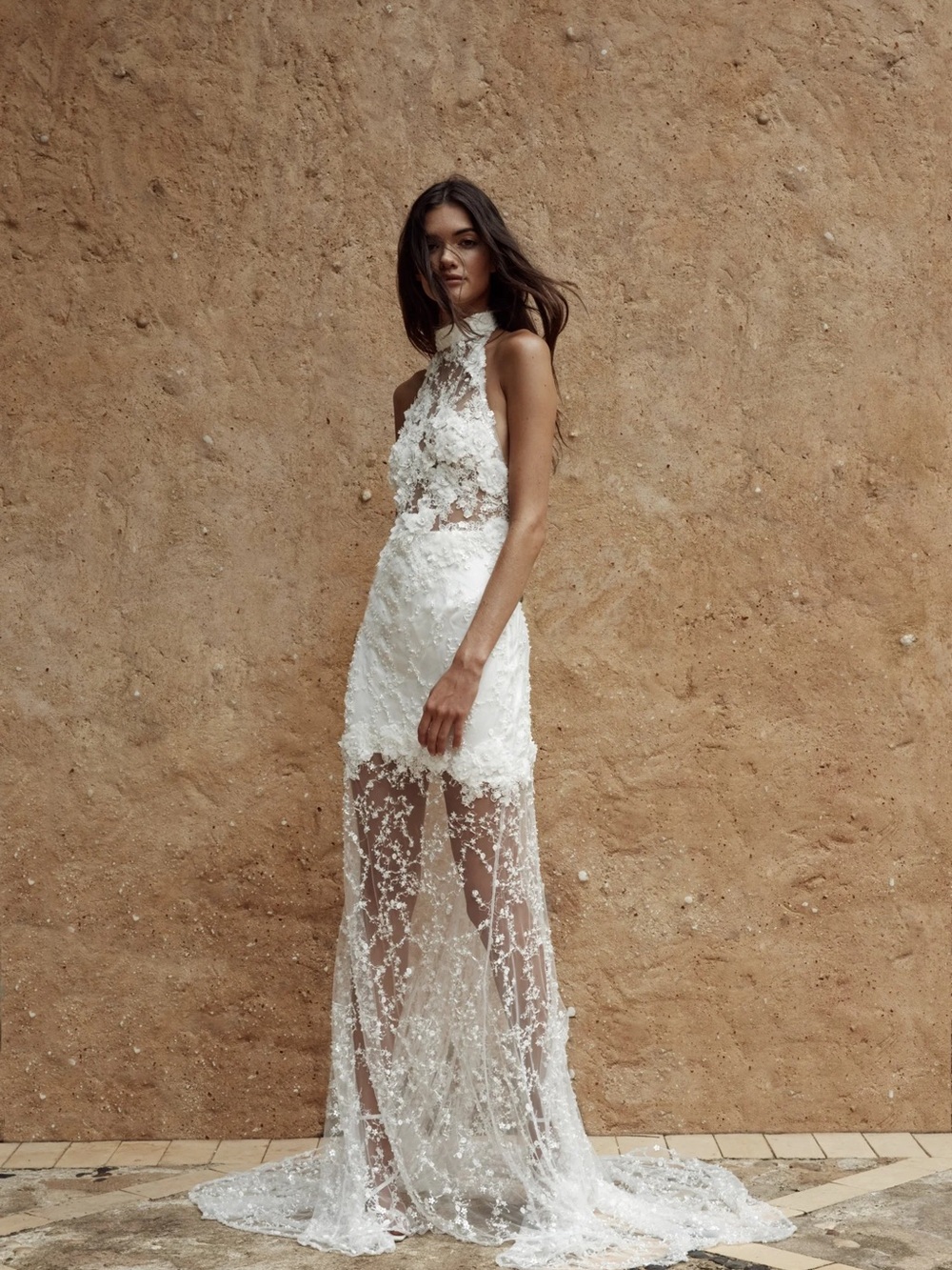 Emma | Sheer Lace Halter Gown